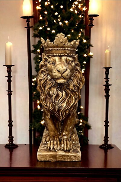 libre design Dekoratif 35cm Kahverengi Aslan Kral Heykeli Ofis Dekorasyonu Ba...