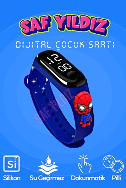saf yıldız Süper Kahraman Figürlü Akıllı Çocuk Saati Güvenli LED Ekran, Su Ge...