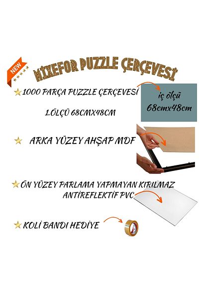 mixefor بازل 1000 قطعة - إطار بلكسي ذهبي اللون 68 سم × 48 سم