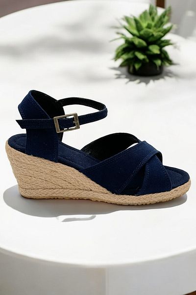 Y&D Shoes Wedge Heel Cross Linen Sandals Espardil