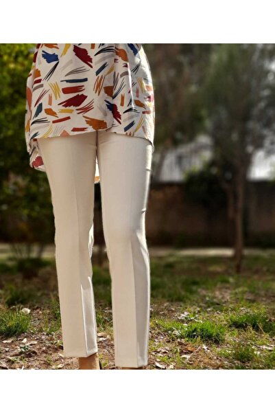 Famelin Bej Renk Beli Lastikli Boru Paça Pantolon