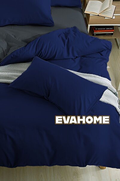 EVA Двоспальний комплект постільної білизни класу люкс - синій/антрацит, бавовна, простирадло та 2 наволочки