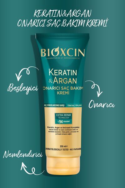 Bioxcin Keratin & Argan Onarıcı Saç Bakım Kremi 250 ml - Yıpranmış ve Hassas Saçlar 2'li