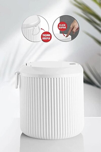 St Morritz Click Kapak Yuvarlak Çöp Kovası, Mutfak Banyo Tezgah Üstü Taşıma Kulplu Çöp Kovası 4 litre