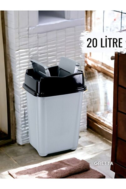 St Morritz 20  Litre Siyah Gümüş Girdap Çöp Kovası Mutfak Çöp Kovası Tezgah Ü...