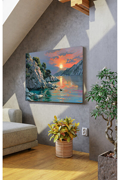 AR AJANS KANVAS TABLO Apus de soare printre munți PICTURA decorativă pe pânză