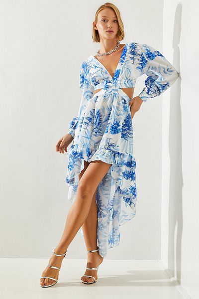 Bianco Lucci Women's V-necK Print Dress - Short Front, Long BacK and Low-cut Detail 22273 60251710