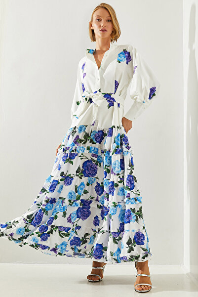 Bianco Lucci Rochie lungă de damă cu imprimeu floral - cu nasturi, 22356 6025...