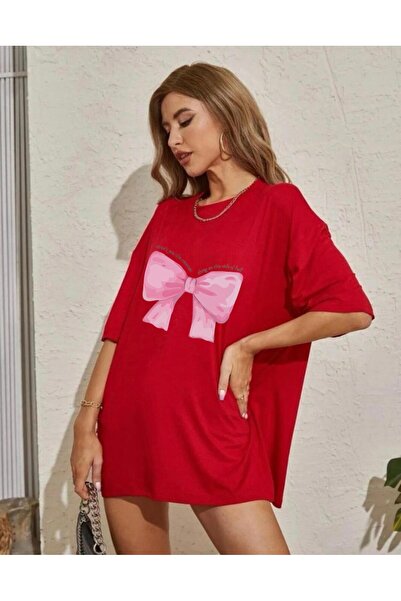 CAST COLLECTİON Tricou oversize imprimat cu panglici roșii pentru femei