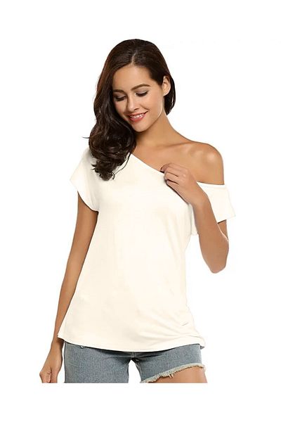 Lucky Line Women's One Shoulder Open Viscose Knitted Fabric Daily Casual Blouse