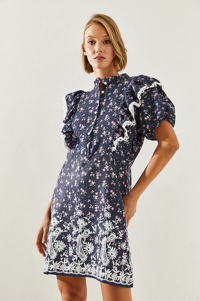 Bianco Lucci Minikleid mit Blumendruck für Damen – Ärmel- und Muscheldetail, Modell 21419 60251715