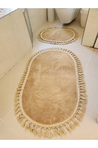YTR HOME Μαλακό βελούδινο πατάκι μπάνιου 2 τεμαχίων - Αντιολισθητική κουκκίδα, που πλένεται με κρόσσια 60x100ve40x60cm