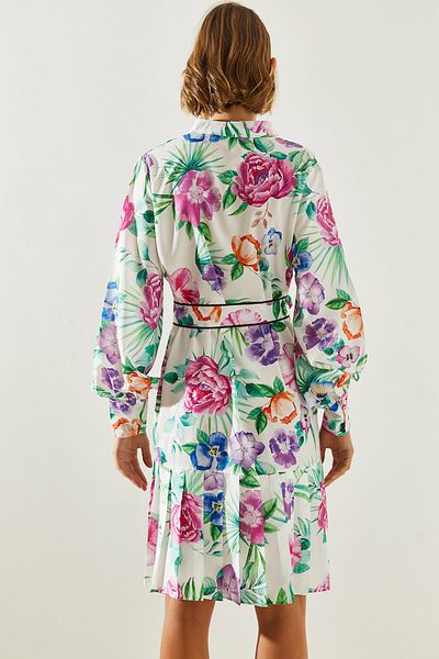 Bianco Lucci Pleated Skirt and Belted Floral Patterned Dress - 2242 60251713