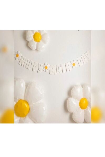 Çemrek Süs Parti Papatyalı Happy Birthday Banner Flama ve Papatya Folyo balon...