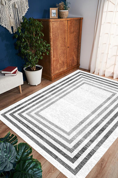 festivalya Gray Striped Runner, Living Room Carpet, Hallway Carpet, Non-Slip, Washable, Home Decoration, Dowry Pad,
