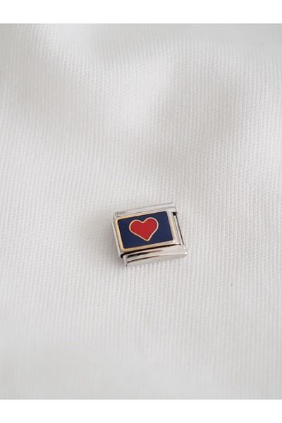 Planet Butik Italian Charm - Navy Blue and Red Heart Design