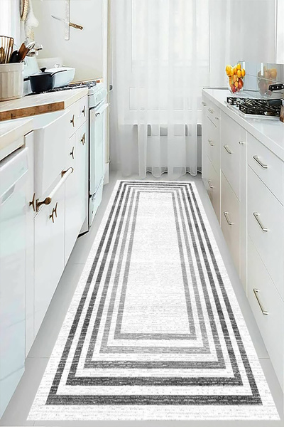 festivalya Gray Striped Runner, Living Room Carpet, Hallway Carpet, Non-Slip, Washable, Home Decoration, Dowry Pad,