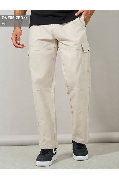 Styli Premium Panelled Stretch Slub Woven Cargo Relaxed Pants
