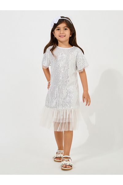 Styli Sequin Shift Dress with Mesh Insert