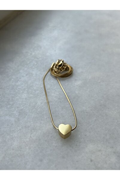 axexuar 316L Heart motif SiLver Gray SteeL neckLace - Thin Chain, GoLd YeLLow CoLor