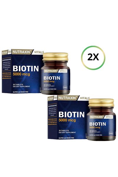 Nutraxin Biotin 5000 mg - 30 Tablets (X2) Pcs '&' 100 ml Facial Cleansing Gel Gift