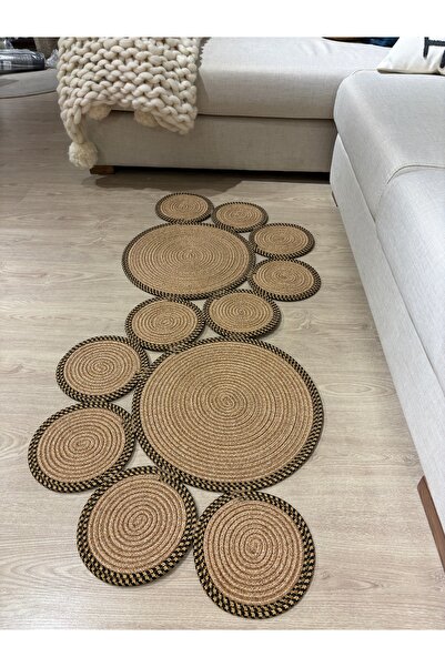 MaVaux Siyah Snake Hasır Jüt Bej Yolluk Halı Kilim