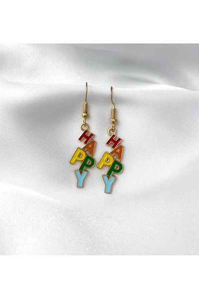 Herşey Nota Happy Colorful Swinging Written Earrings
