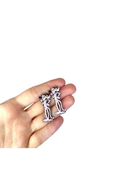 Herşey Nota PinK Panther Patterned Earrings