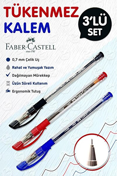 t tuğset etiket قلم حبر جاف فابر 1425 برأس إبرة رفيعة 0.7 ملم 3 ألوان مختلفة ...