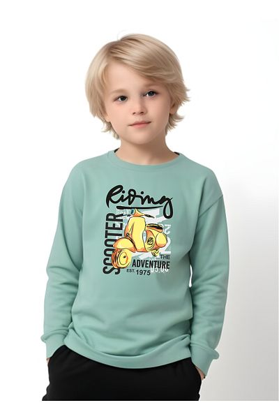 panios kids Суитшърт с кръгло деколте с щампа Rising Scooter в ментово зелено за момче