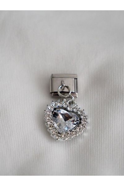 Planet Butik ITalian Charm - Blue Stone Heart with Dangle