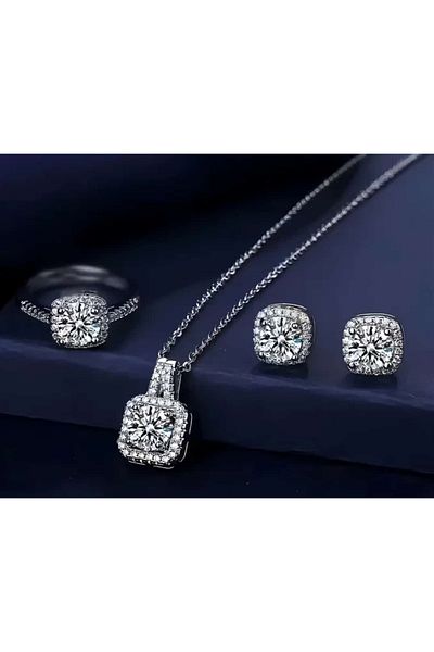 ÇEÇEN HOME Zircon Stone Jewelry Set - Glittering Nail Earrings and Necklace