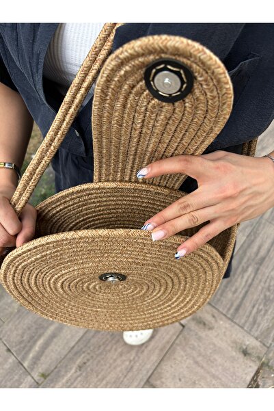 MaVaux Magno Düğmeli, Mıknatıslı Hasır Jüt Omuz Çantası, Çapraz Çanta