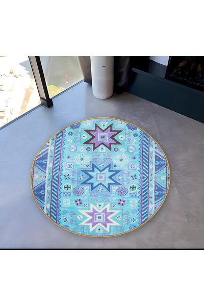 Rugs Modern Halı Mira Round Turquoise Purple Tones Ethnic Pattern Detailed Wo...