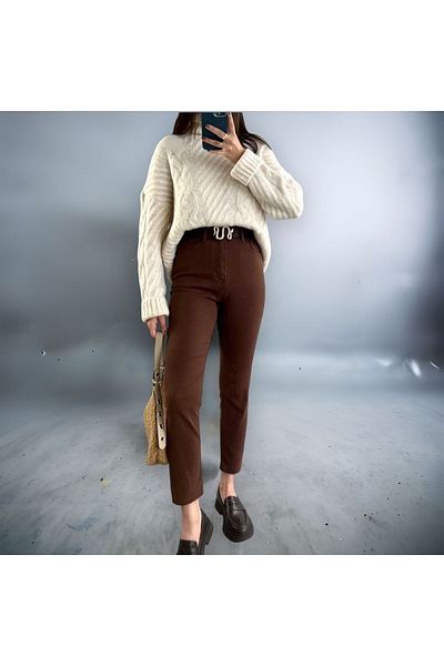 MAKRAS EXCLUSIVE Кафяви дънки Mom от LYcra с висока талия - изключително еластични дънки