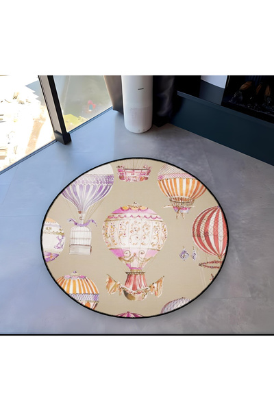 Rugs Modern Halı Mira Round Multicolored Light Tone Hot Air Balloon Detailed ...