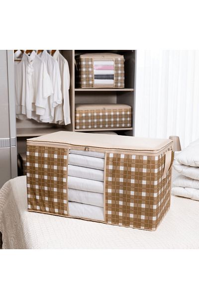 AYHANHOME 75x40x40 εκ. Σετ απορριμμάτων οργάνωσης παπλώματος μαξιλαριού με καρό σχέδιο μεγάλου μεγέθους - 4 τεμάχια