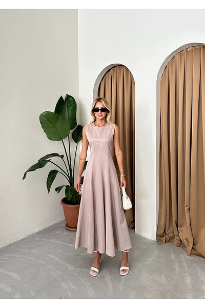 Laluvia Princess Model bézs ujjatlan hosszú ruha