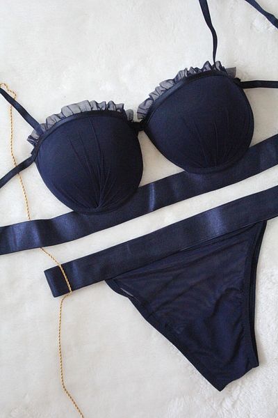 blackstrip Mussel Model Satin Stripe Padded Bra Panty Set - Bralet and Panty Set