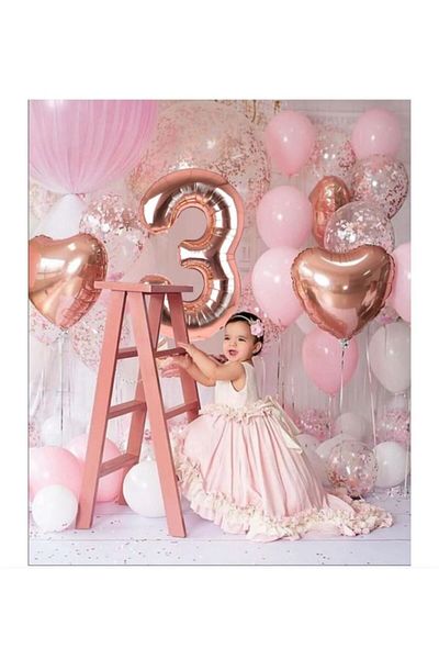 Çemrek Süs Parti 3 Year Old Rosegold Birthday Balloon Set