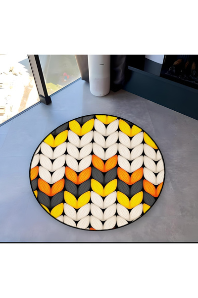 Rugs Modern Halı Mira Round Knitted Look Orange Yellow Detailed Woven Base Mo...