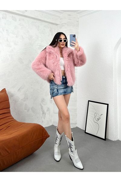 ZF BUTİK Importierter Pelz - Pelzpullover mit Schalkragen