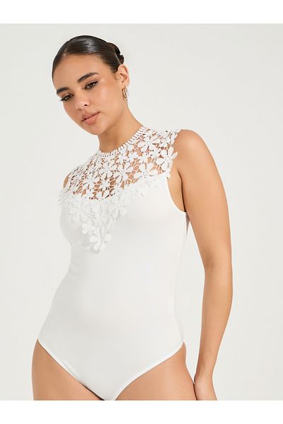 Styli Sleeveless Lace Yoke Bodysuit