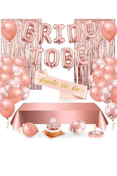 Çemrek Süs Parti Bride To Be Set rosegold balon zinciri masa örtüsü rose gold...