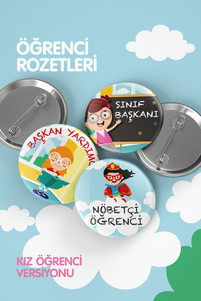 Varyant Öğrenci Rozet Seti- Sınıf Başkanı- İğneli Buton Rozet Seti -Broş - Ya...