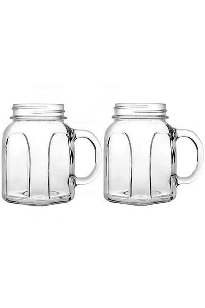 Paşabahçe 80388 450cc Soft Drink Water Cup - 2 Cup Jars Without Lid with Glass Handles