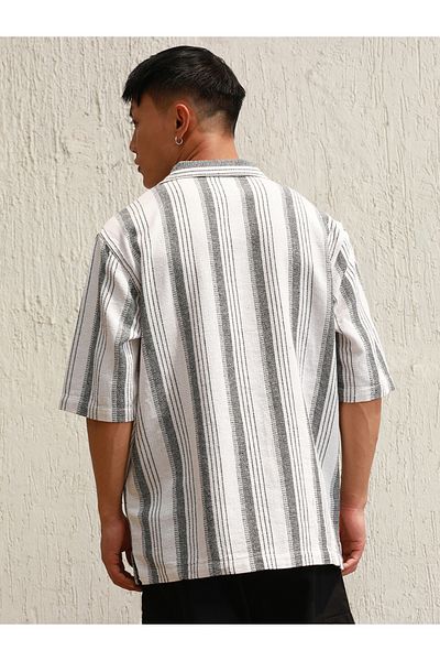 Hubberholme By Styli Relaxed Fit Striped Resort Collar Casual Shirt