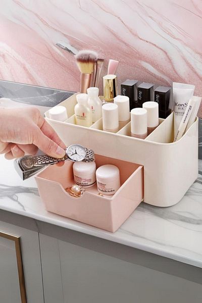 Serebien Home Collection 7 Compartment Makeup Cosmetic Organizer with Drawers - Multi-Purpose Organizer - Office, Bathroom, Makeup Box