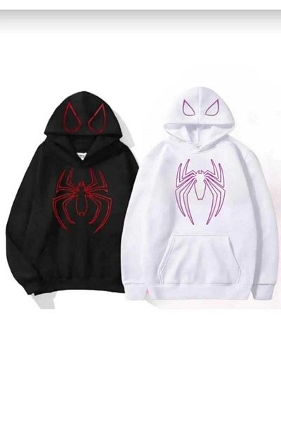 BUY CENTER Double CombinAtion Printed Spider Web Sweatshirt - 3 ThreAd Hodeie
