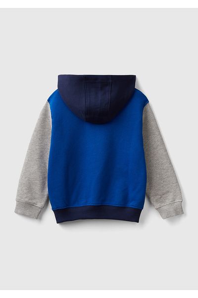 United Colors of Benetton Boy's Hooded Sweatshirt - Saks Blue Mix, Logo Printed, Kangaroo Pocket